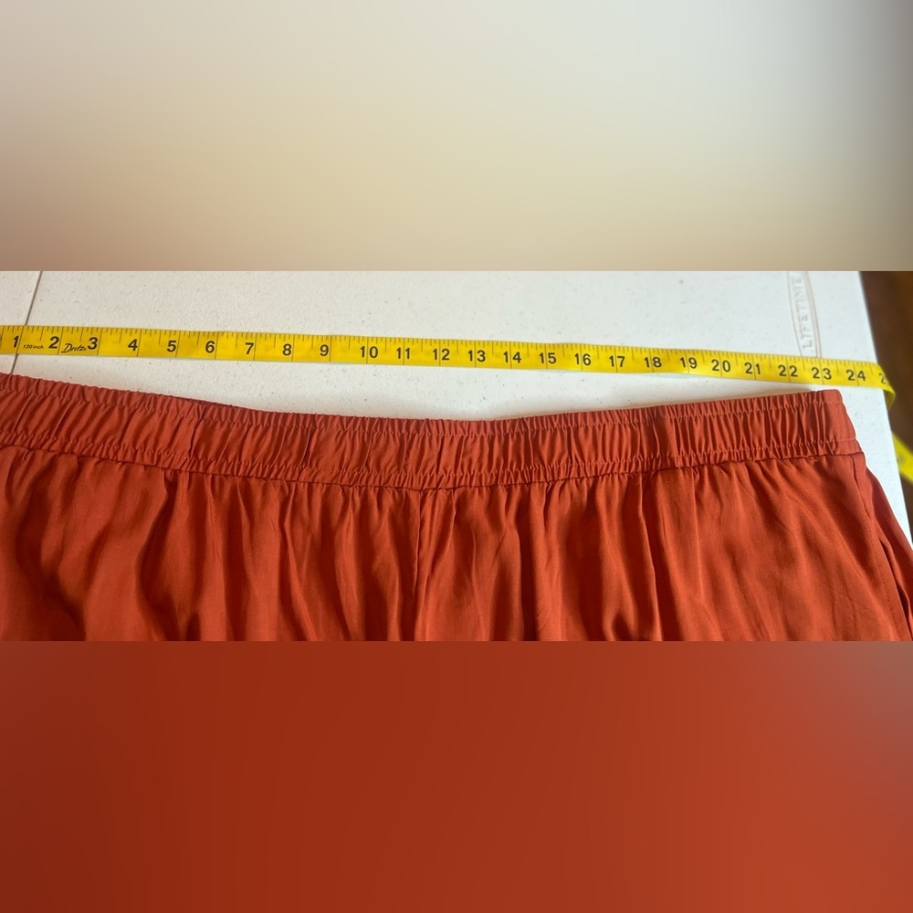 Bohemian Flowy Wide Leg Pants Rust Orange Women’s Size 26-28 Lace Hem pockets - Picture 10 of 12